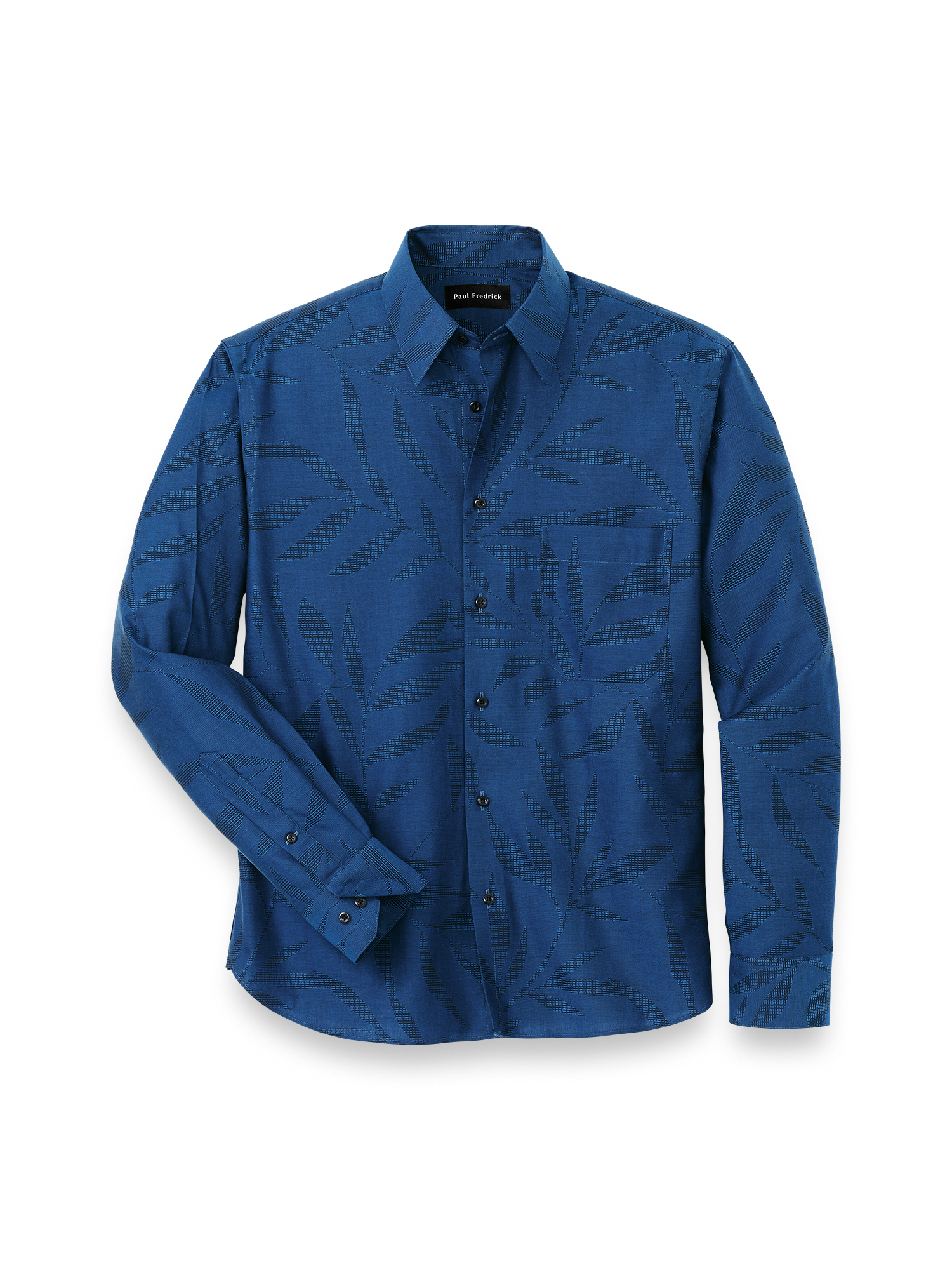 Cotton Leaf Jacquard Casual Shirt - Blue