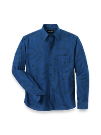 Cotton Leaf Jacquard Casual Shirt - Blue