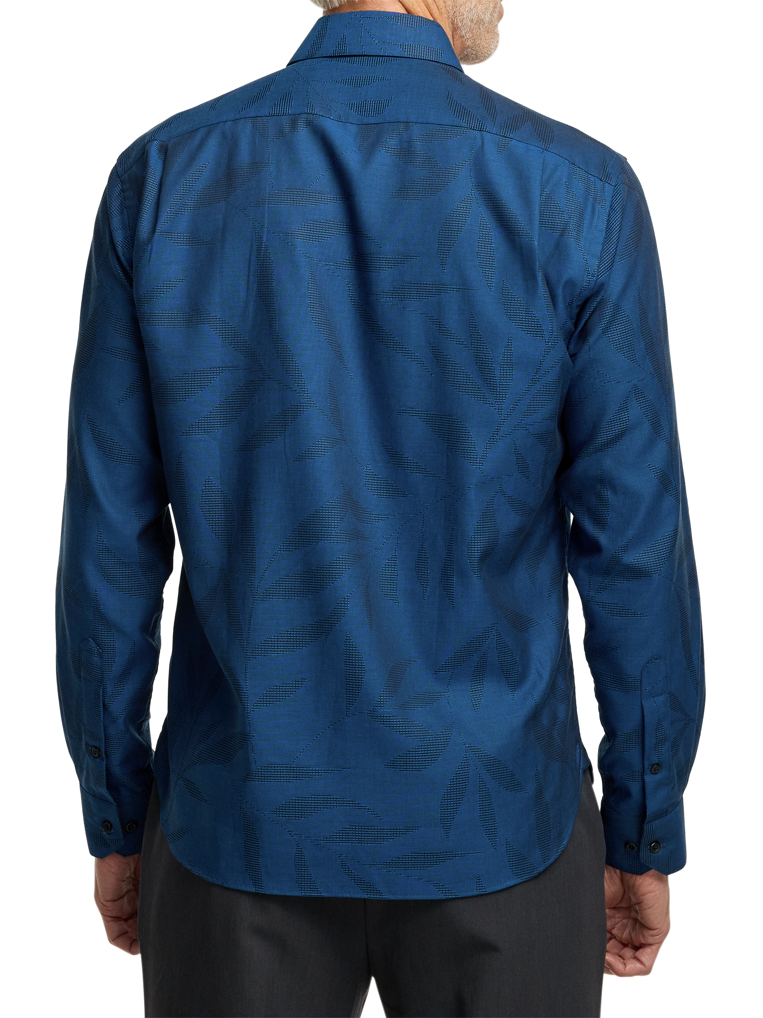 Cotton Leaf Jacquard Casual Shirt - Blue