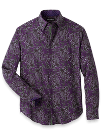 Performance Stretch Paisley Casual Shirt - Purple