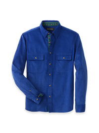 Cotton Corduroy Solid Point Collar Casual Shirt - Blue