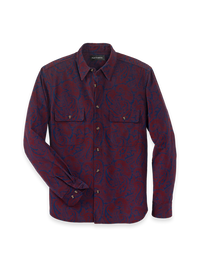 Cotton Corduroy Paisley Point Collar Casual Shirt - Burgundy Multi