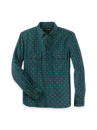 Cotton Corduroy Geometric Point Collar Casual Shirt - Olive