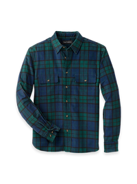 Cotton Corduroy Plaid Point Collar Casual Shirt - Navy/Green