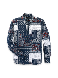 Cotton Patchwork Point Collar Casual Shirt - Burgundy Multi