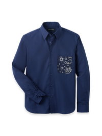 Cotton Solid Point Collar Casual Shirt - Navy