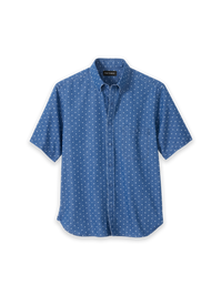 Cotton Denim Geometric Dot Casual Shirt - Navy