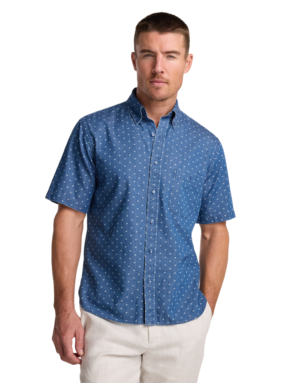 Alternate Image of Cotton Denim Geometric Dot Casual Shirt-1