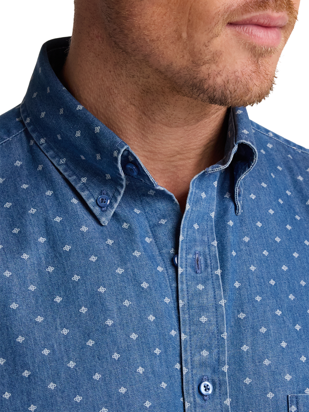 Alternate Image of Cotton Denim Geometric Dot Casual Shirt-2