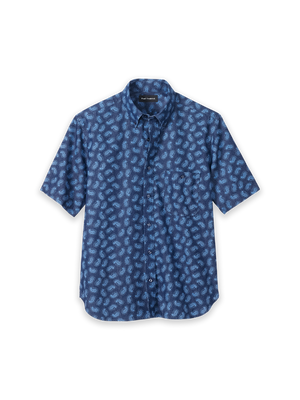 Cotton Denim Paisley Casual Shirt - Dark Navy