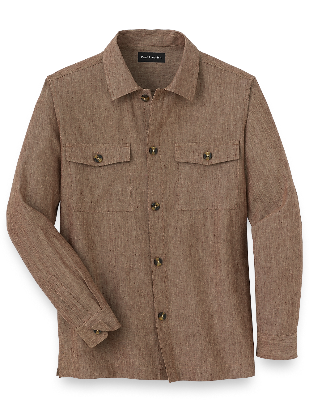 Product Image of Linen Blend Solid Overshirt-Brown