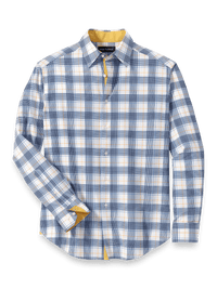 Performance Stretch Check Casual Shirt - Blue/yellow