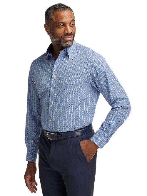 トップス Stripe Jacquard Open-Collar Shirt - blue Performance Stretch Stripe Casual Shirt - Blue/yellow – Paul