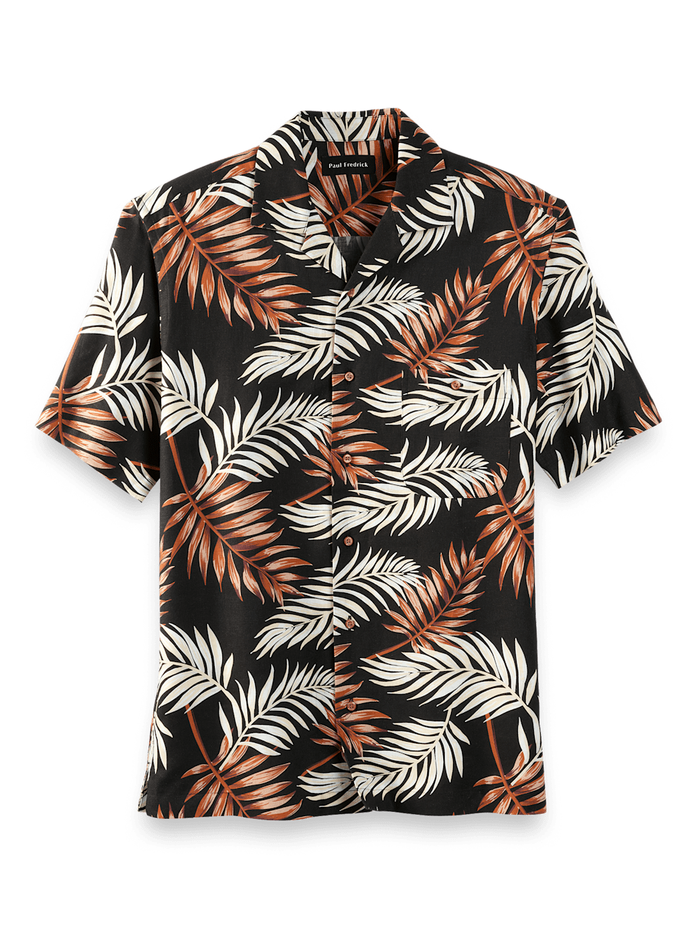 Product Image of Linen Blend Tropical Print Casual Shirt-Black Multi