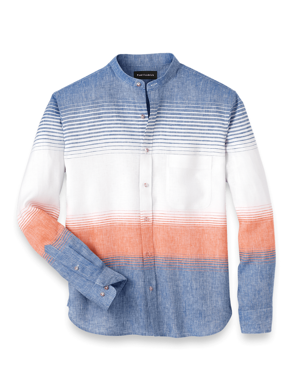 Product Image of Linen Blend Horizontal Stripe Casual Shirt-Orange/Blue