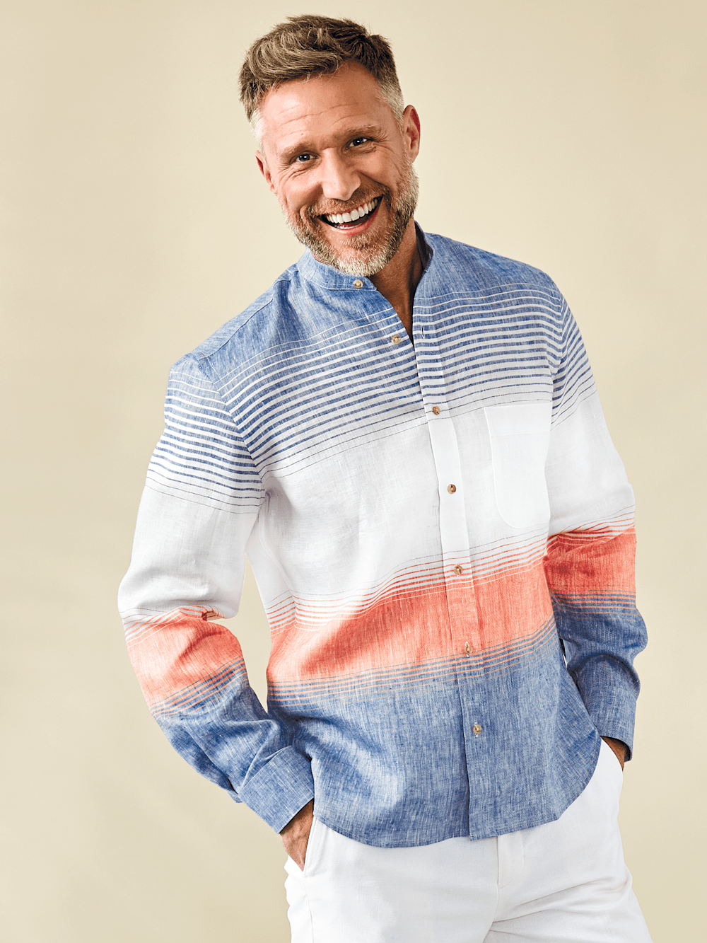 Alternate Image of Linen Blend Horizontal Stripe Casual Shirt-7