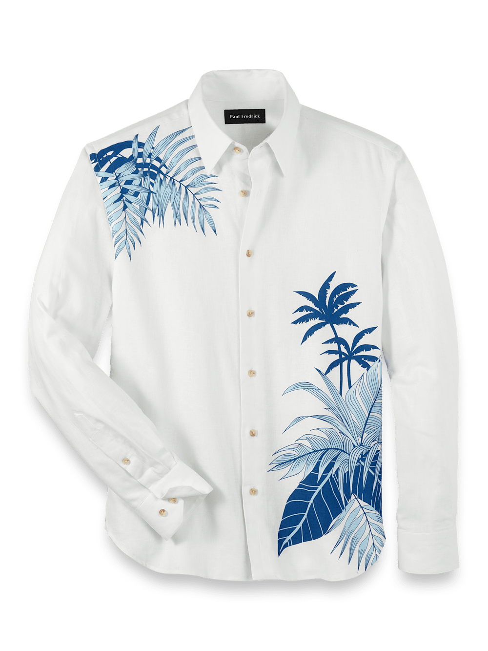 Product Image of Linen Blend Botanical Print Casual Shirt-White
