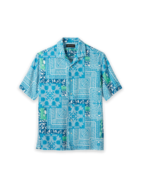 Linen Blend Bandana Casual Shirt - Aqua