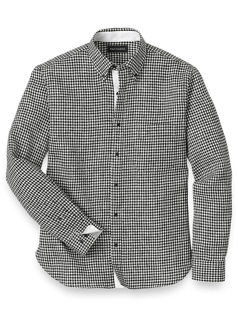Linen Gingham Check Casual Shirt - Black – Paul Fredrick