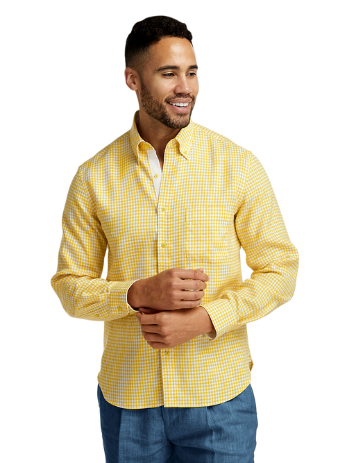 【U LAN】Alo Summer Linen Check Shirt Linen Gingham Check Casual Shirt - Yellow – Paul Fredrick