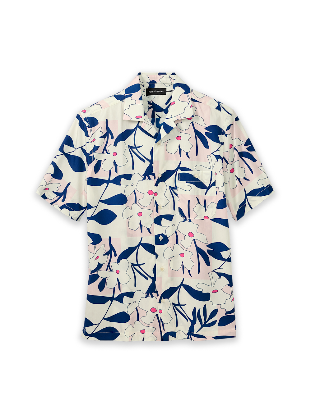 Product Image of Cotton Patchwork Botanical Casual Shirt-Pink/Blue