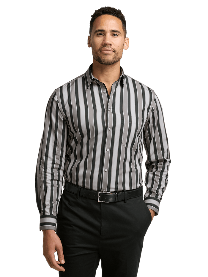 Men's Black Classic Striped Casual Cotton Shirt
