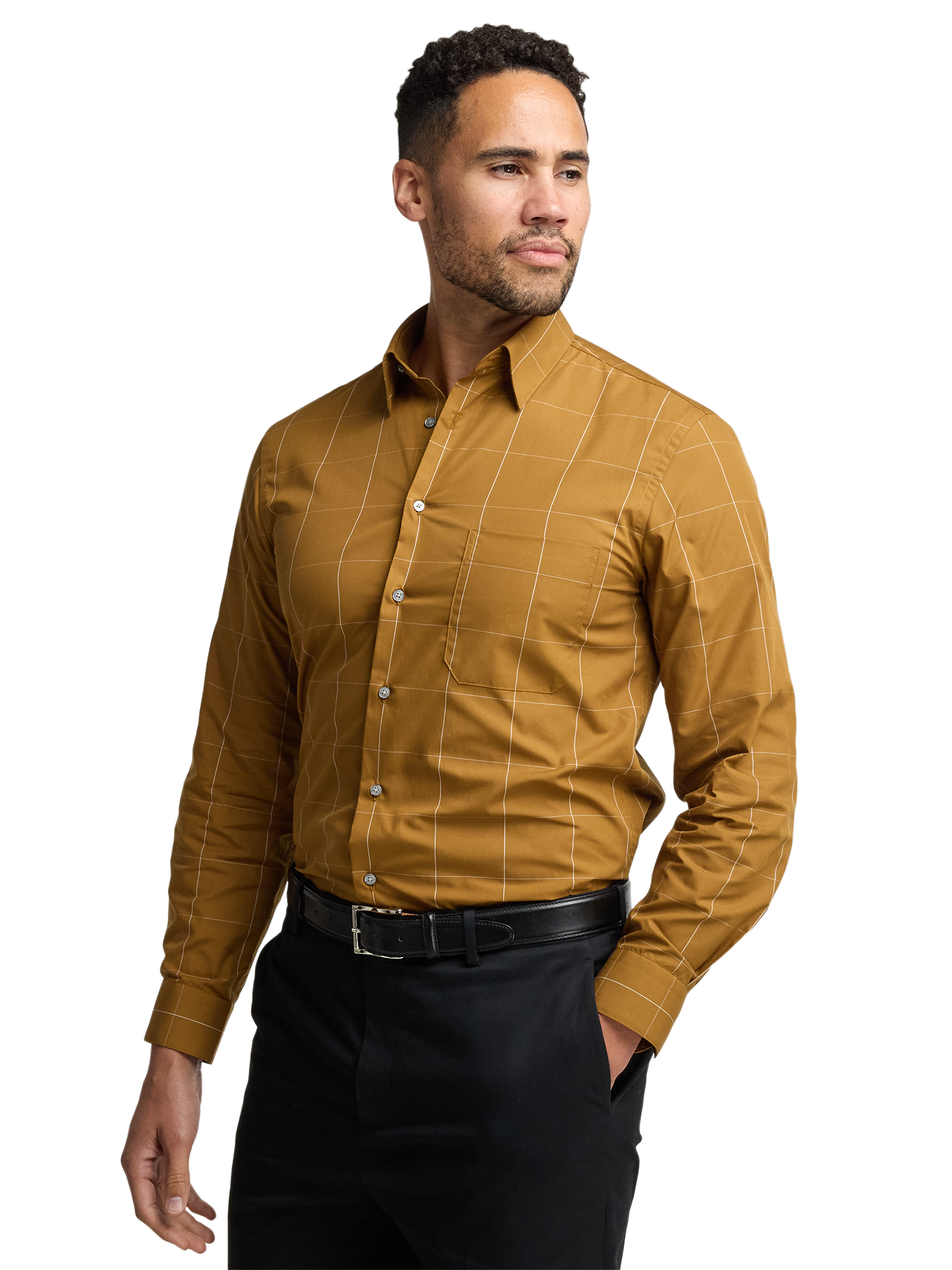 Cotton Windowpane Casual Shirt - Brown