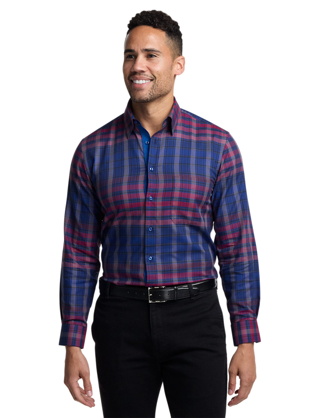 Alternate Image of Cotton Plaid Point Collar Casual Shirt-2