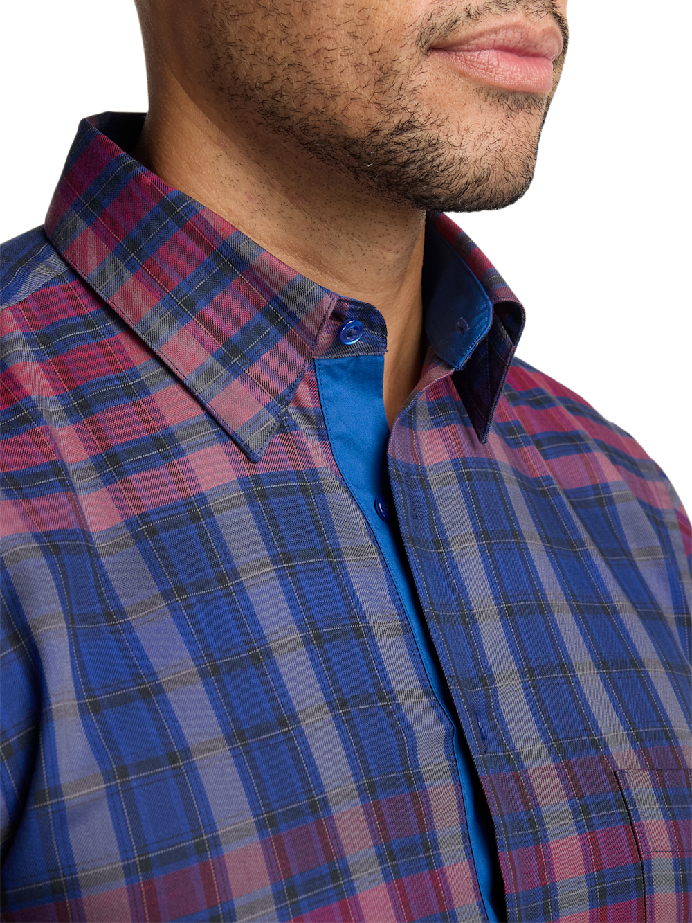 Alternate Image of Cotton Plaid Point Collar Casual Shirt-3