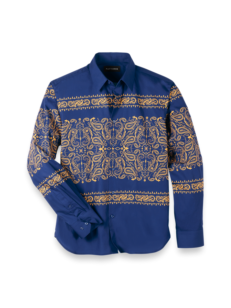 Cotton Paisley Point Collar Casual Shirt - Blue/gold – Paul Fredrick