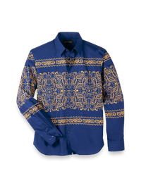 Cotton Paisley Point Collar Casual Shirt - Blue/gold