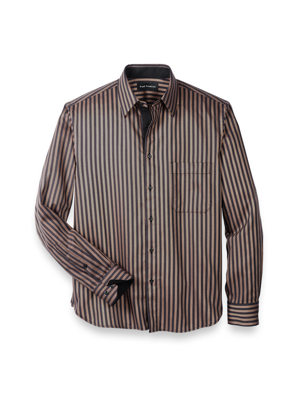 Product Image of Cotton Stripe Point Collar Casual Shirt-Brown/Black