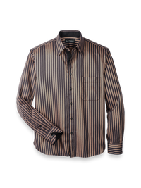Cotton Stripe Point Collar Casual Shirt - Brown/black