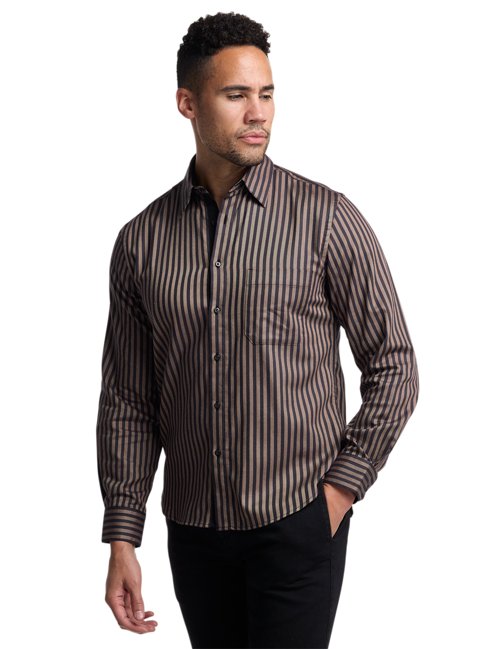 Alternate Image of Cotton Stripe Point Collar Casual Shirt-1