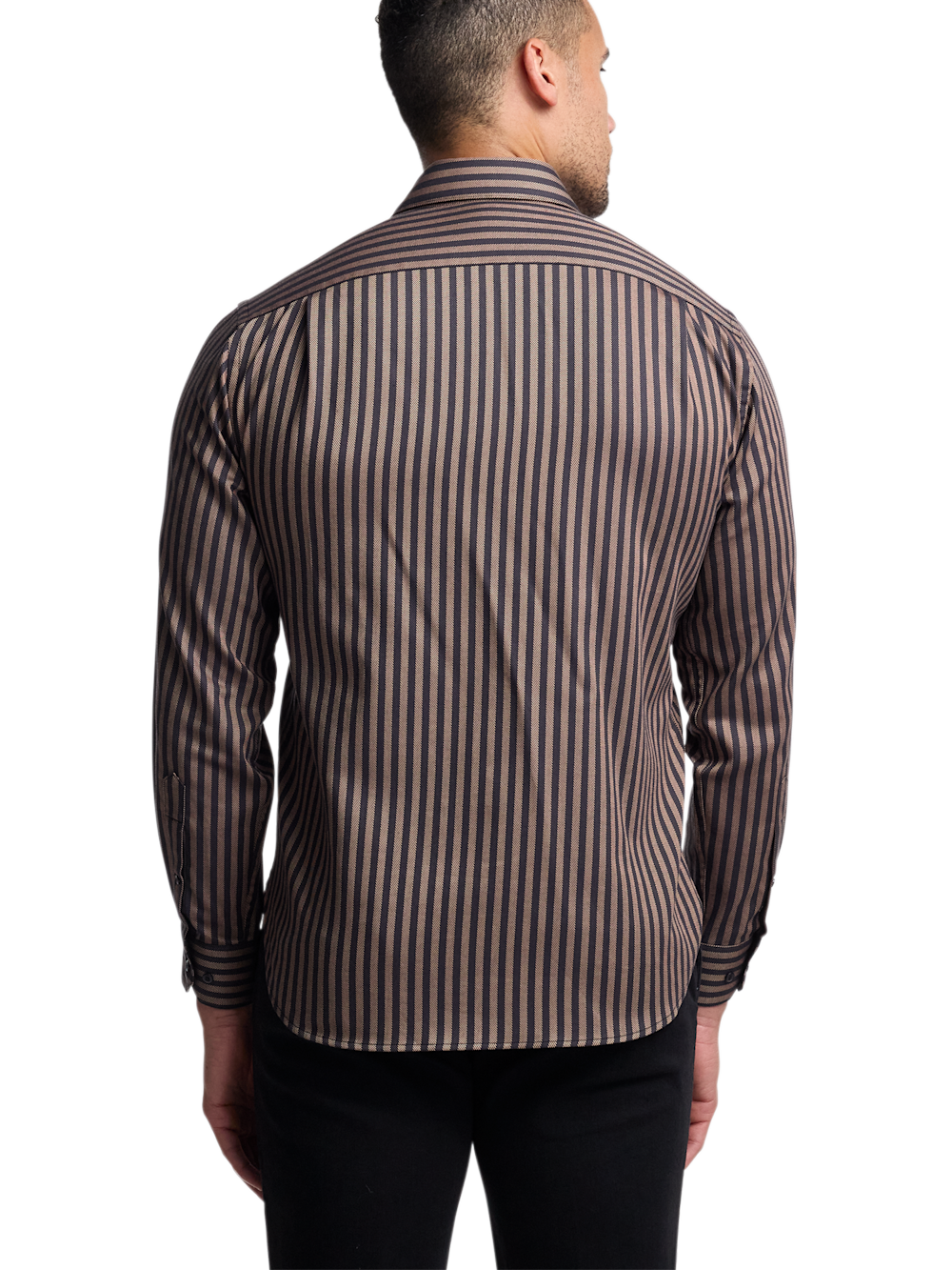 Cotton Stripe Point Collar Casual Shirt - Brown/black