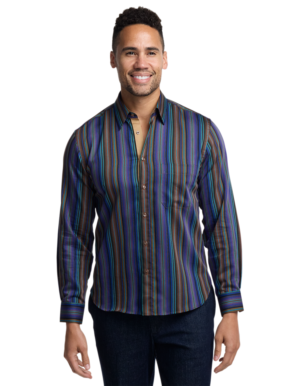 Alternate Image of Cotton Stripe Point Collar Casual Shirt-1