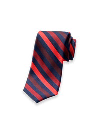 Stripe Woven Silk Tie - Red/navy