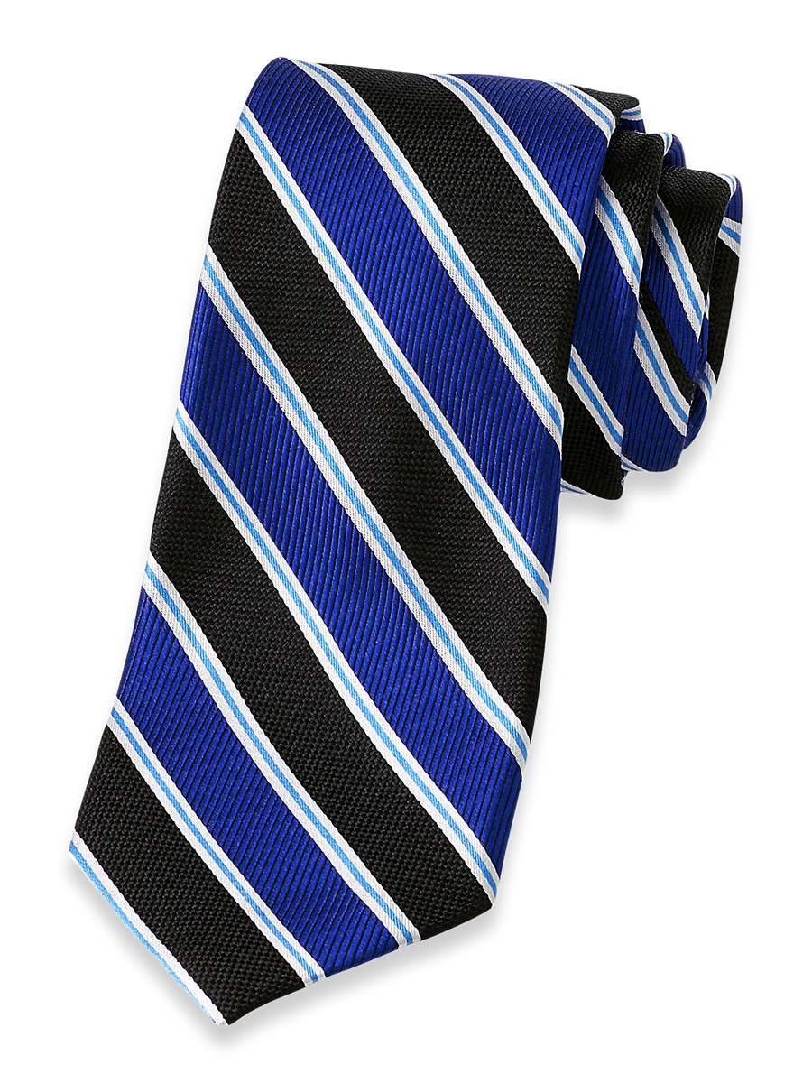 Stripe Silk Narrow Tie(BLACK) ネクタイ Black Necktie with Narrow Light-Silver Stripes | Bows-N-Ties.com