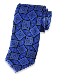 Medallion Printed Italian Silk Tie - Blue