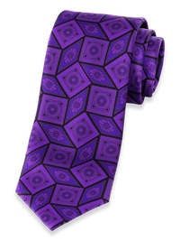 Medallion Printed Italian Silk Tie - Purple
