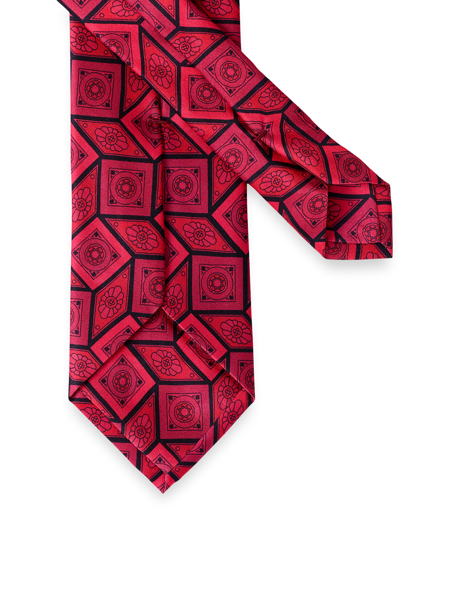 Medallion Printed Italian Silk Tie - Red