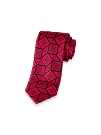 Medallion Printed Italian Silk Tie - Red