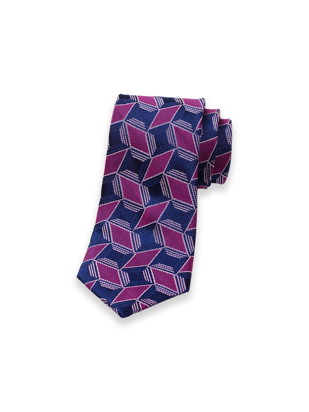 Product Image of Geometric Woven Silk Tie-Berry/Navy