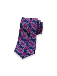 Geometric Woven Silk Tie - Berry/navy