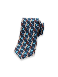 Geometric Woven Silk Tie - Teal/gold
