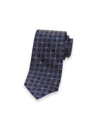 Geometric Woven Silk Tie - Grey/purple
