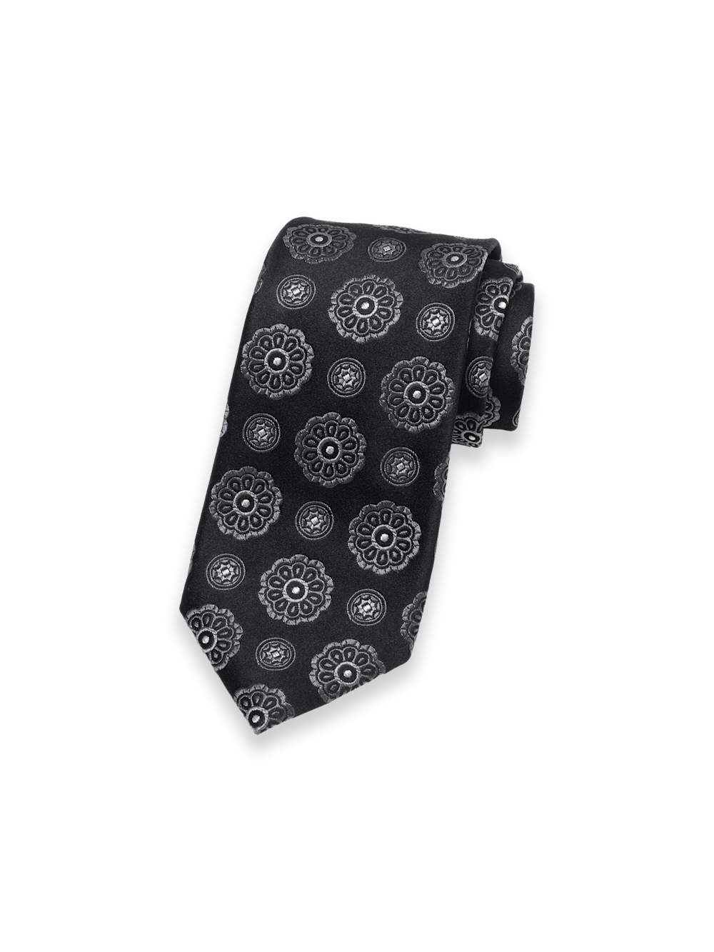 Product Image of Medallion Woven Silk Tie-Black/Silver