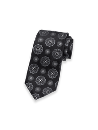 Medallion Woven Silk Tie - Black/silver