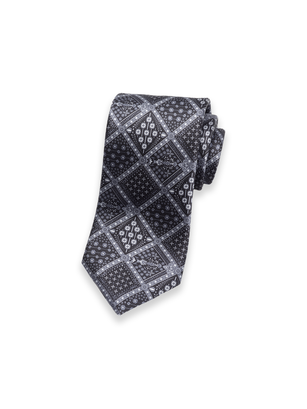 Product Image of Medallion Printed Italian Silk Tie-Black/Grey