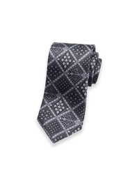 Medallion Printed Italian Silk Tie - Black/grey